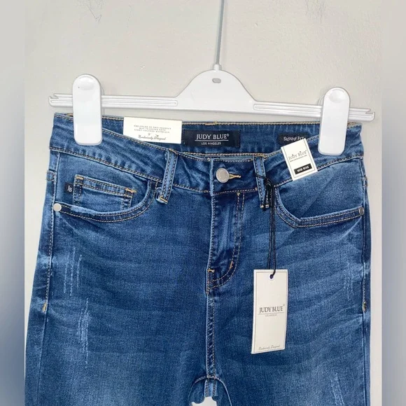 NWT Judy Blue Jeans Womens Size 5/27 Skinny Fit Mid Rise Denim Frayed Tulip Hem - Picture 6 of 11
